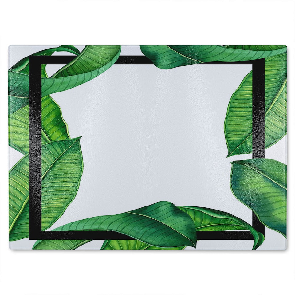 image 1 of Botanical & Black Border Glass Chopping Board | Multi