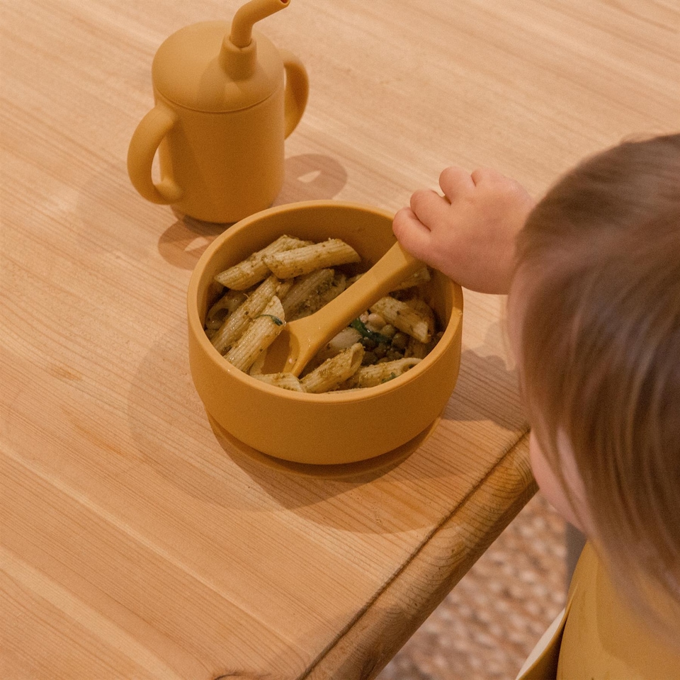 image 1 of Tiny Dining 4pc Baby Silicone Suction Feeding Set - Ochre