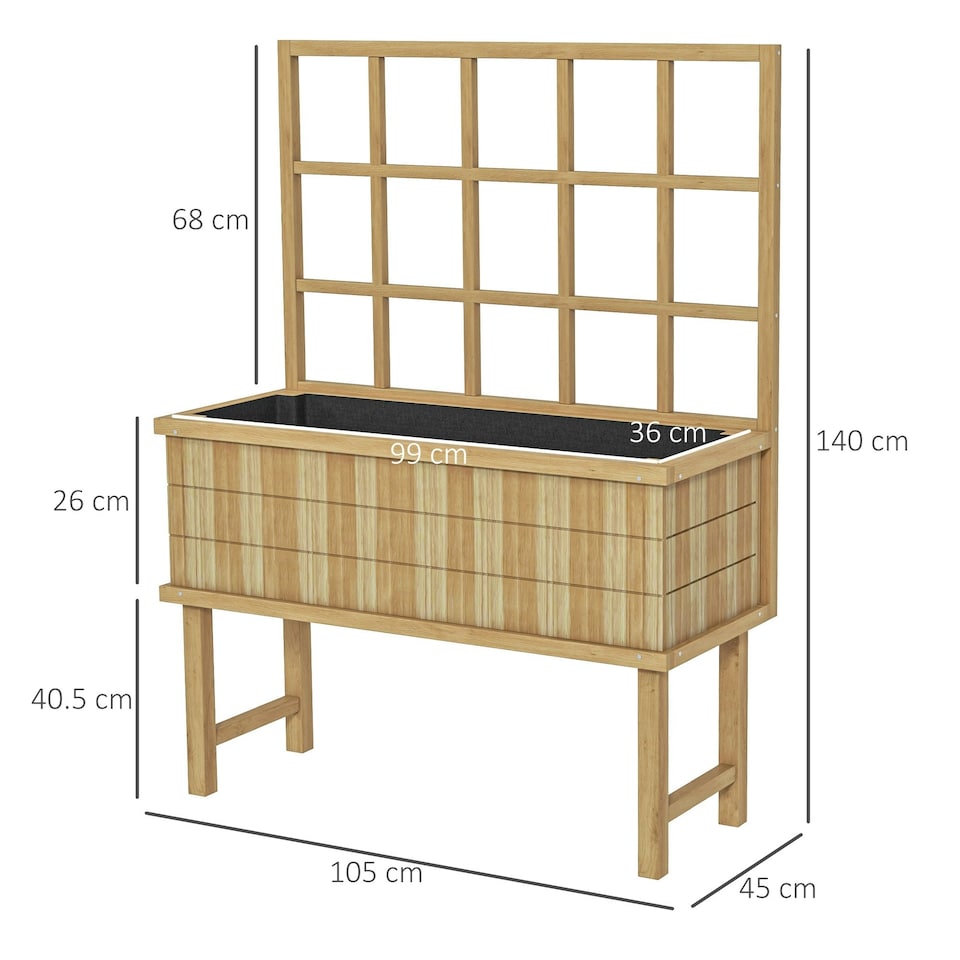 image 1 of Outsunny Wood Raised Planter w/ Trellis Drain Holes Elevated Garden Bed Grey