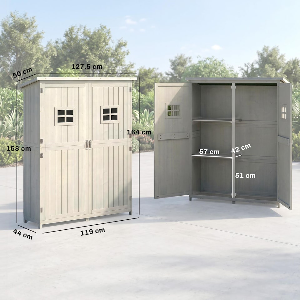 image 1 of Outsunny Garden Shed Outdoor Storage Unit w/ Asphalt Roof and Three Shelves | Grey