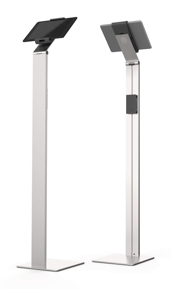 image 1 of Durable Aluminium Tablet Holder iPad Floor Exhibition Stand | Rotates & Locks | Silver