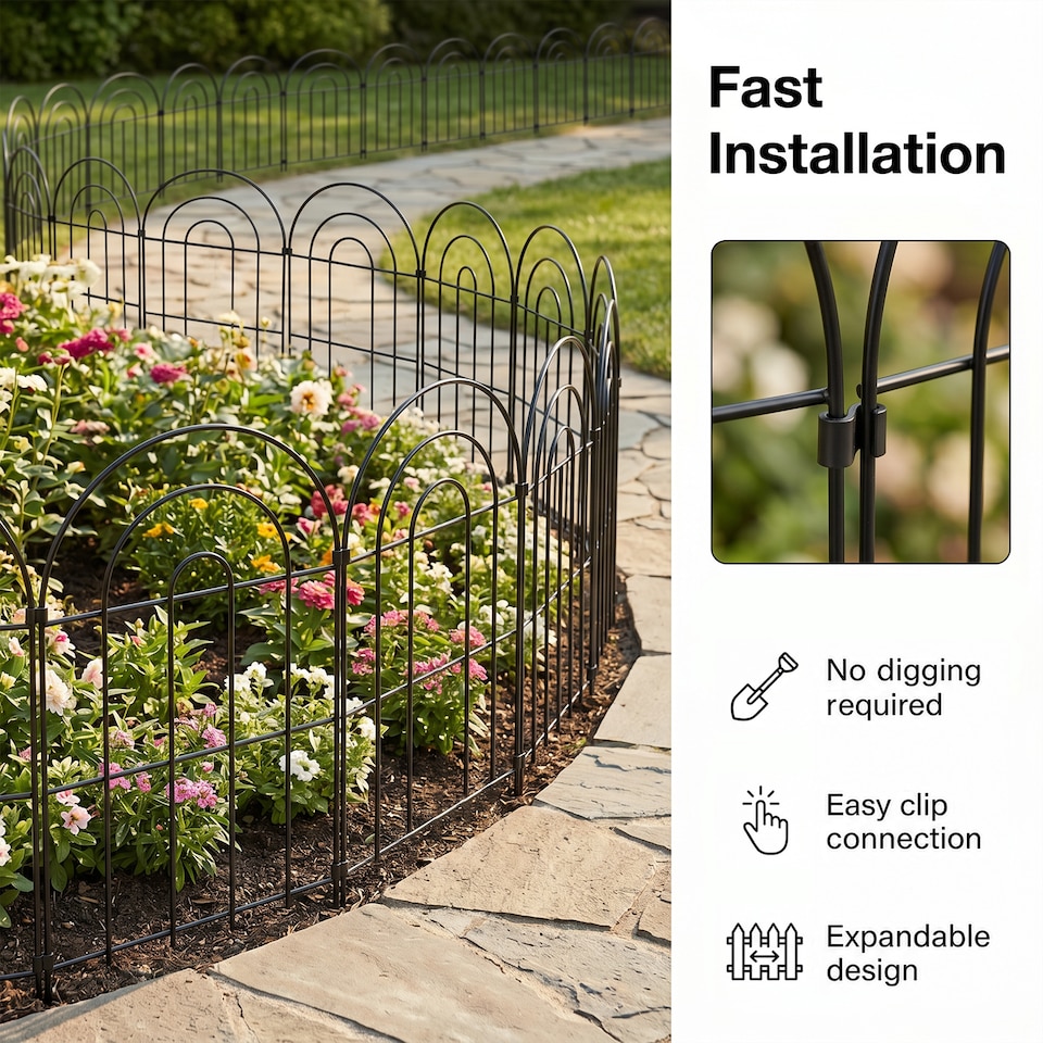 image 1 of Mountview Garden Fence 10pc Metal Dog Fence Picket Fence Black Steel