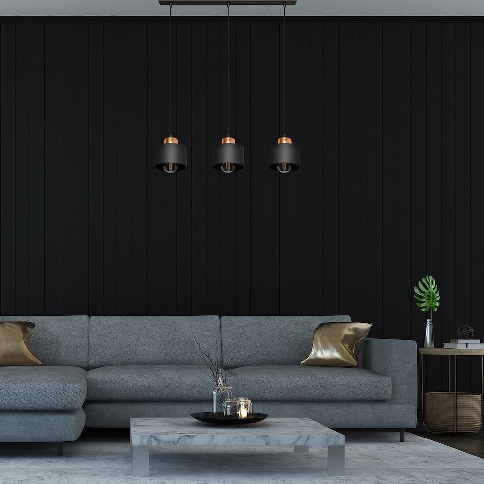 image 1 of Edison Straight Bar Pendant Ceiling Light Black, Copper 12cm