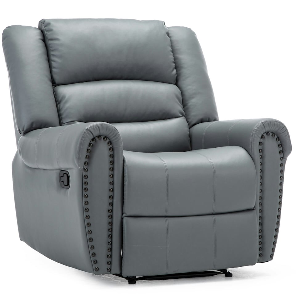 image 1 of Denver Bonded Leather Manual Recliner Stud Sofa Home Lounge Chair (Grey)