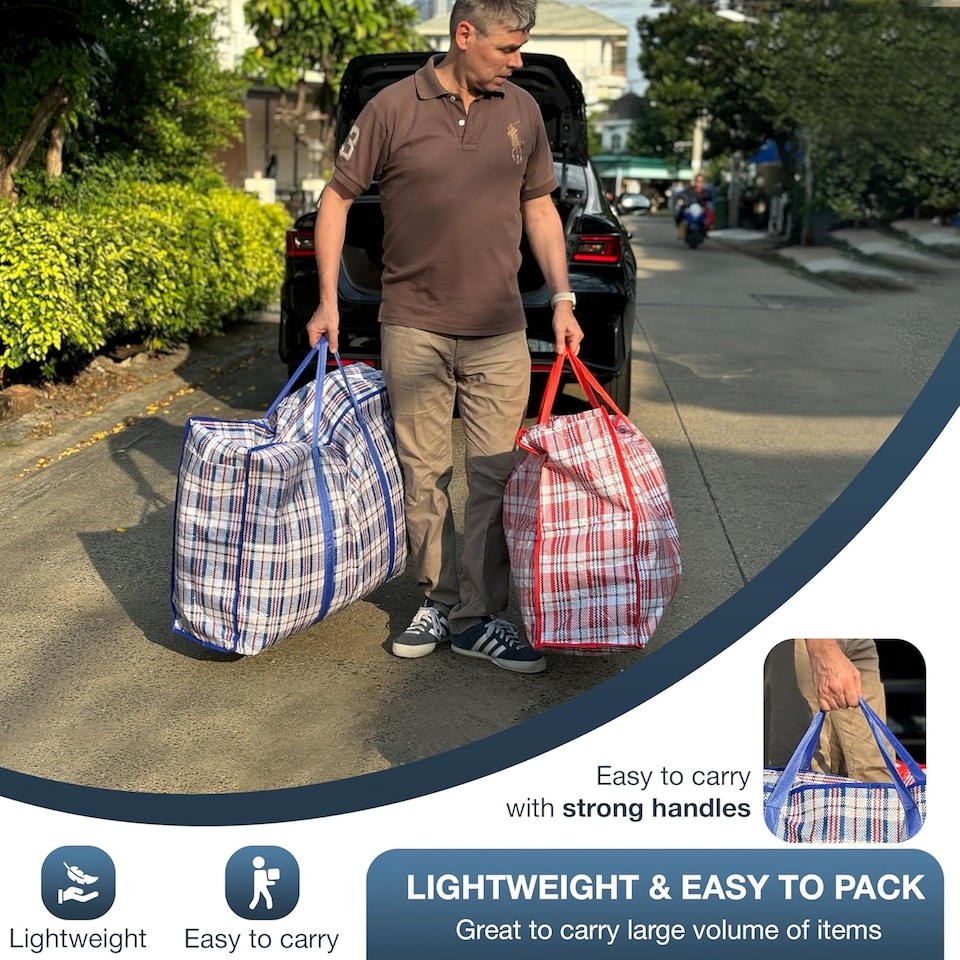 image 1 of S&d, Laundry Zip Bags XXL Heavy Duty Storage Bags Reusable Nylon Large for Moving Clothes Wardrobe Waterproof -4pcs (Red & Blue)