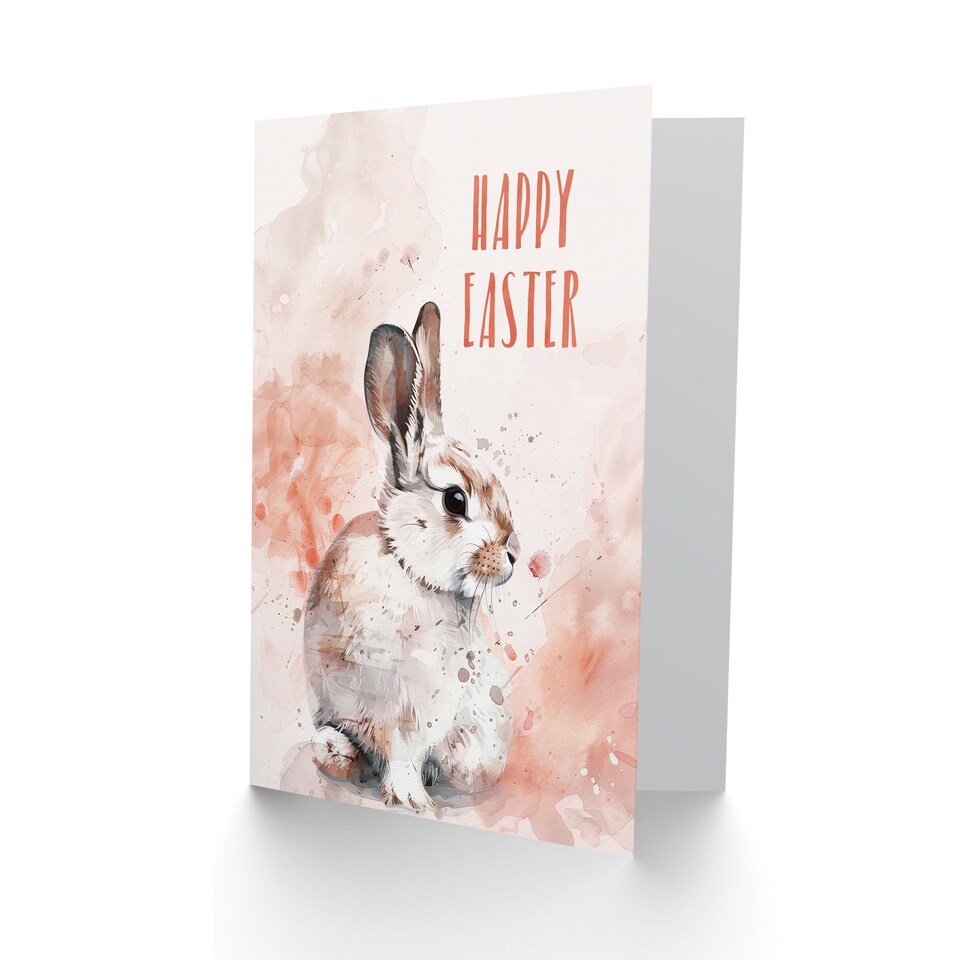 image 1 of Cute Bunny Rabbit Light Pink Watercolour Easter Card