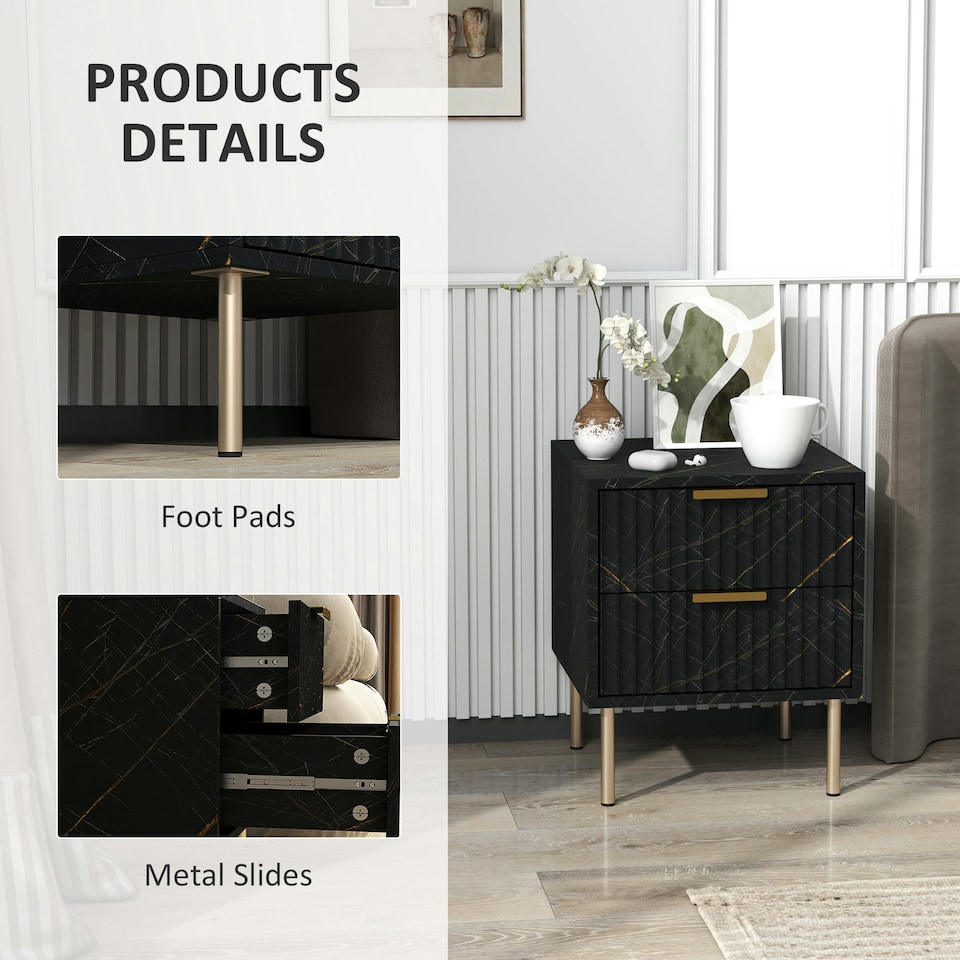 image 1 of HOMCOM Bedside Table Bedside Cabinet with 2 Drawers for Bedroom Black