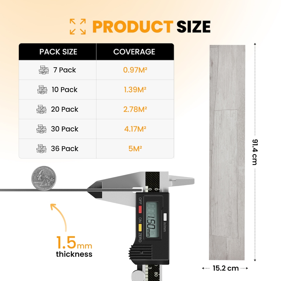 image 1 of NOVECRAFTO Self Adhesive Vinyl Floor Plank – Peel & Stick 36x5.98 in – Light Grey Ash Breeze – Wood Effect – Waterproof DIY Flooring – Easy to Install | Grey | 5 sqm