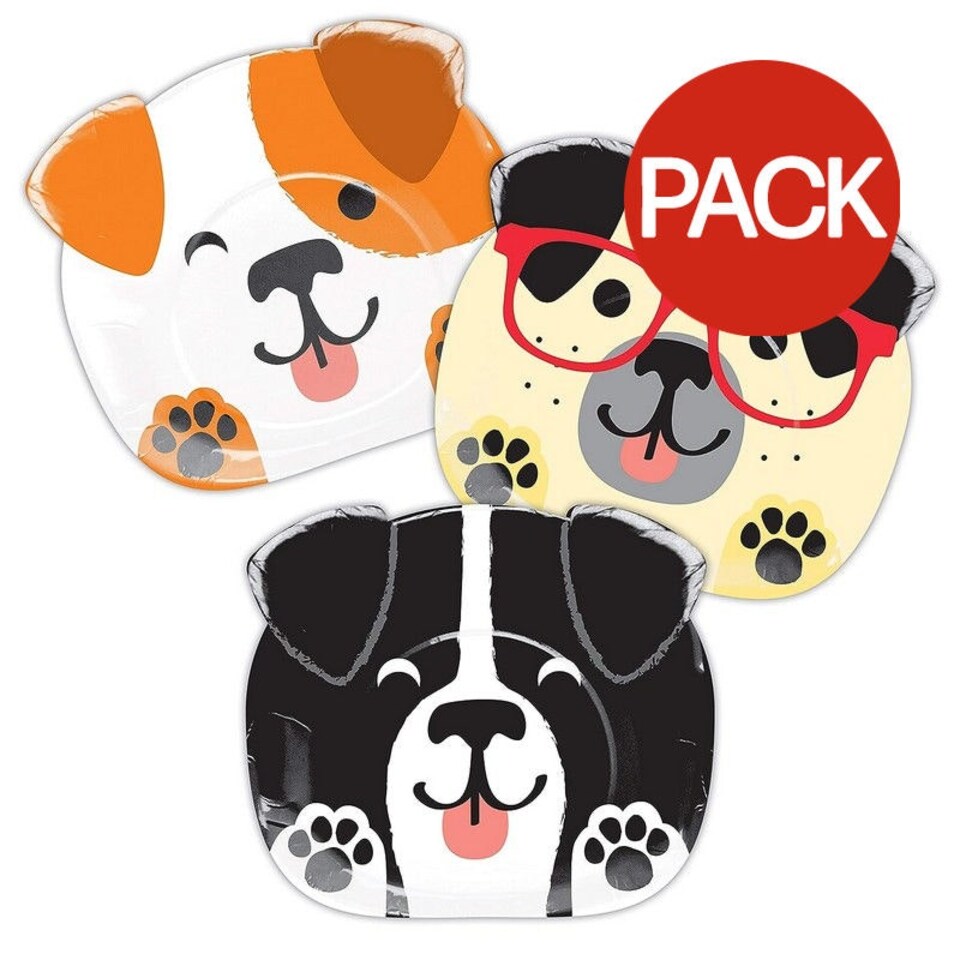 Creative Party Cute Paper Dogs Shaped Dinner Plate (Pack of 8) - Multicoloured - One Size