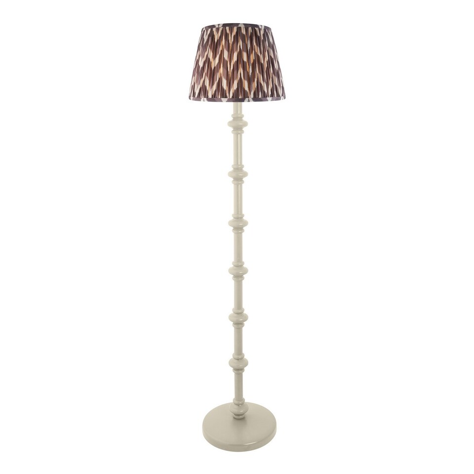 image 1 of Carnaby Satin Almond White Paint Floor Lamp with Pearl Grey Fabric Zigzag Shade 35cm B22
