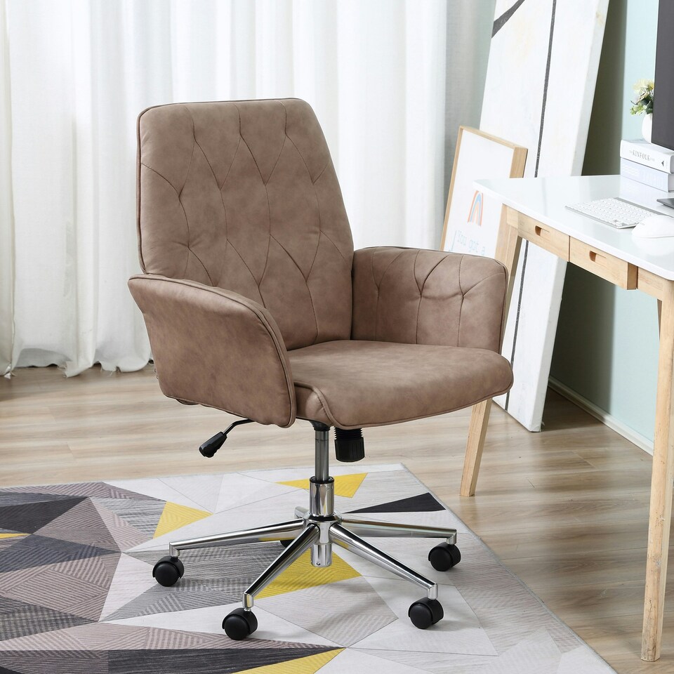 image 1 of Vinsetto Computer Chair w/ Armrest Modern Style Tufted Home Dining Room Brown