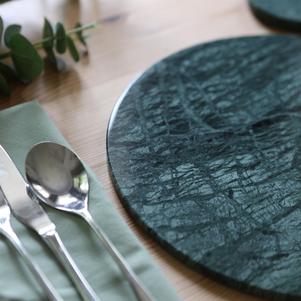 image 1 of Argon Tableware 12pc Round Marble Placemats & Round Coasters Set - 30cm - Green | Green | Green
