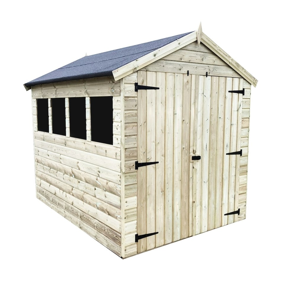 image 1 of 10 x 8 Premier Pressure Treated Tongue And Groove Apex Shed With Higher Eaves And Ridge Height 4 Windows + Double Door  (10' x 8' / 10ft x 8ft) (10x8)