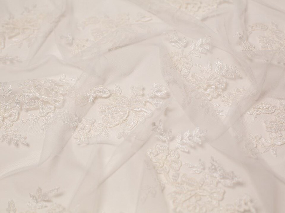 Minerva Core Range Cream Naomi Embroidered Lace Fabric for Bridal, Dressmaking, 130cm / 51" Wide - per metre