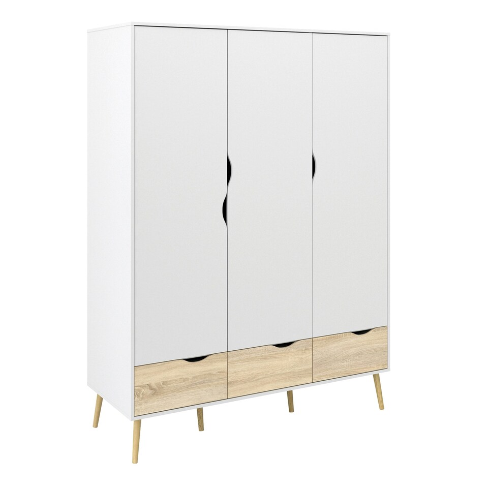 image 1 of Oslo Wardrobe 3 Doors 3 Drawers in White and Oak