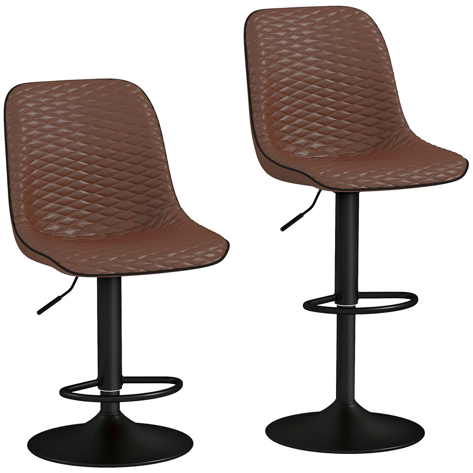 image 1 of HOMCOM Set of 2 Bar Stools, Adjustable Swivel Breakfast Barstools, Brown Brown