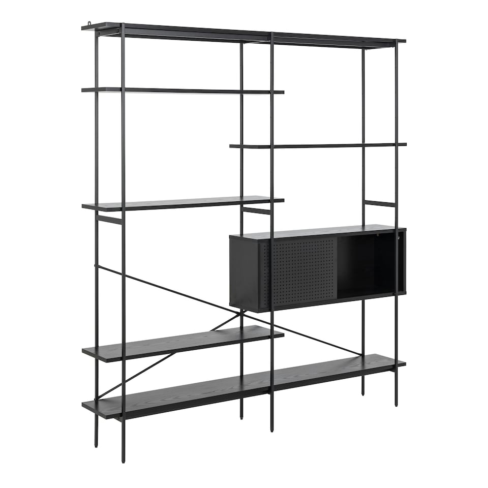 image 1 of Angus Bookcase with 1 Sliding Door & 5 Shelves in Black
