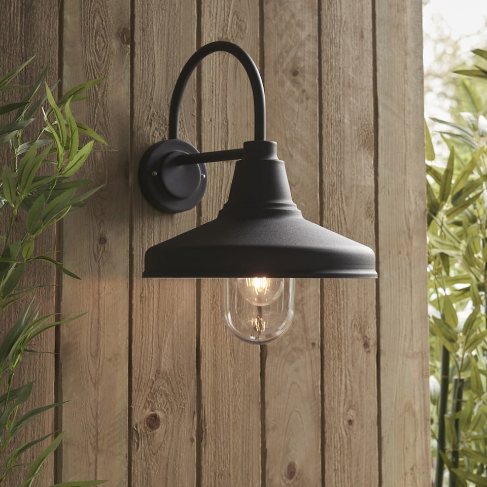 image 1 of Non Automatic Outdoor Wall Light - Textured Black & Glass Shade - IP44 Rated