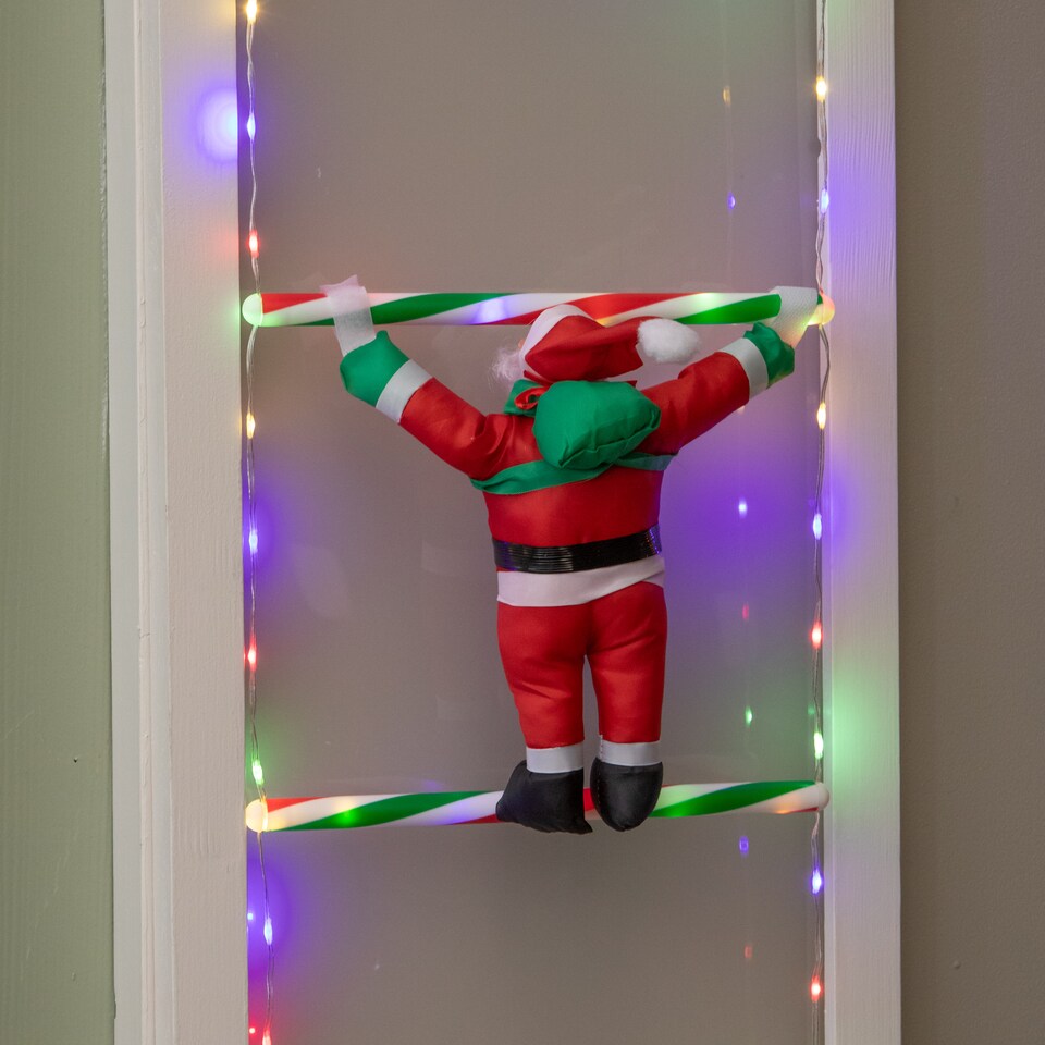 1.92m Light up Santa Climbing Ladder Christmas Decoration with Multi ...