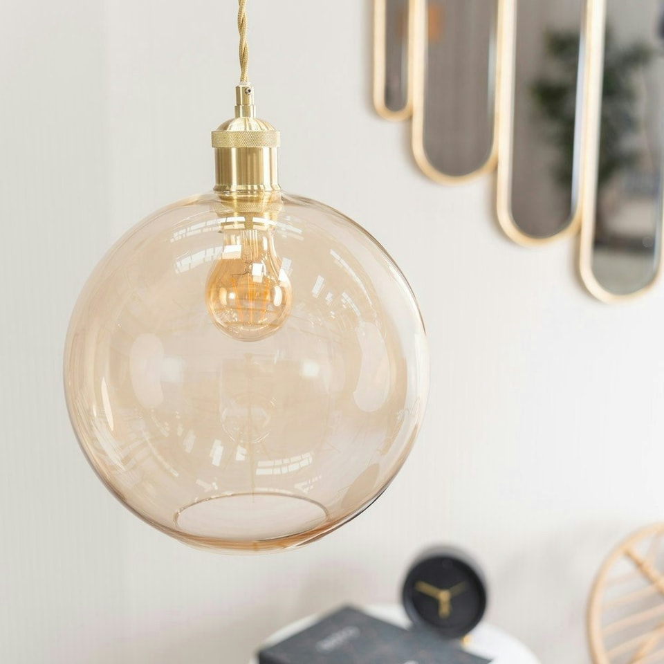 image 1 of ValueLights Bellamy Easy Fit Amber Glass Globe Lampshade Ceiling Light Shade
