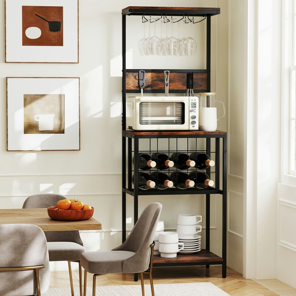 image 1 of COSTWAY Freestanding Wine Rack Floor Wine Bar Cabinet