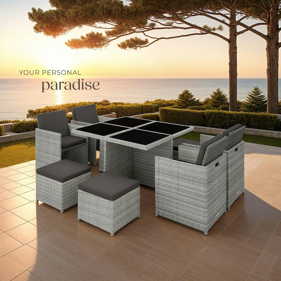 image 1 of Garden Table & Chairs Manhattan - 8 seats with cushions, dining table, rain cover - Light Grey