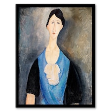 Young Woman in Blue Portrait Modigliani Vintage Framed Wall Art Print 12X16"