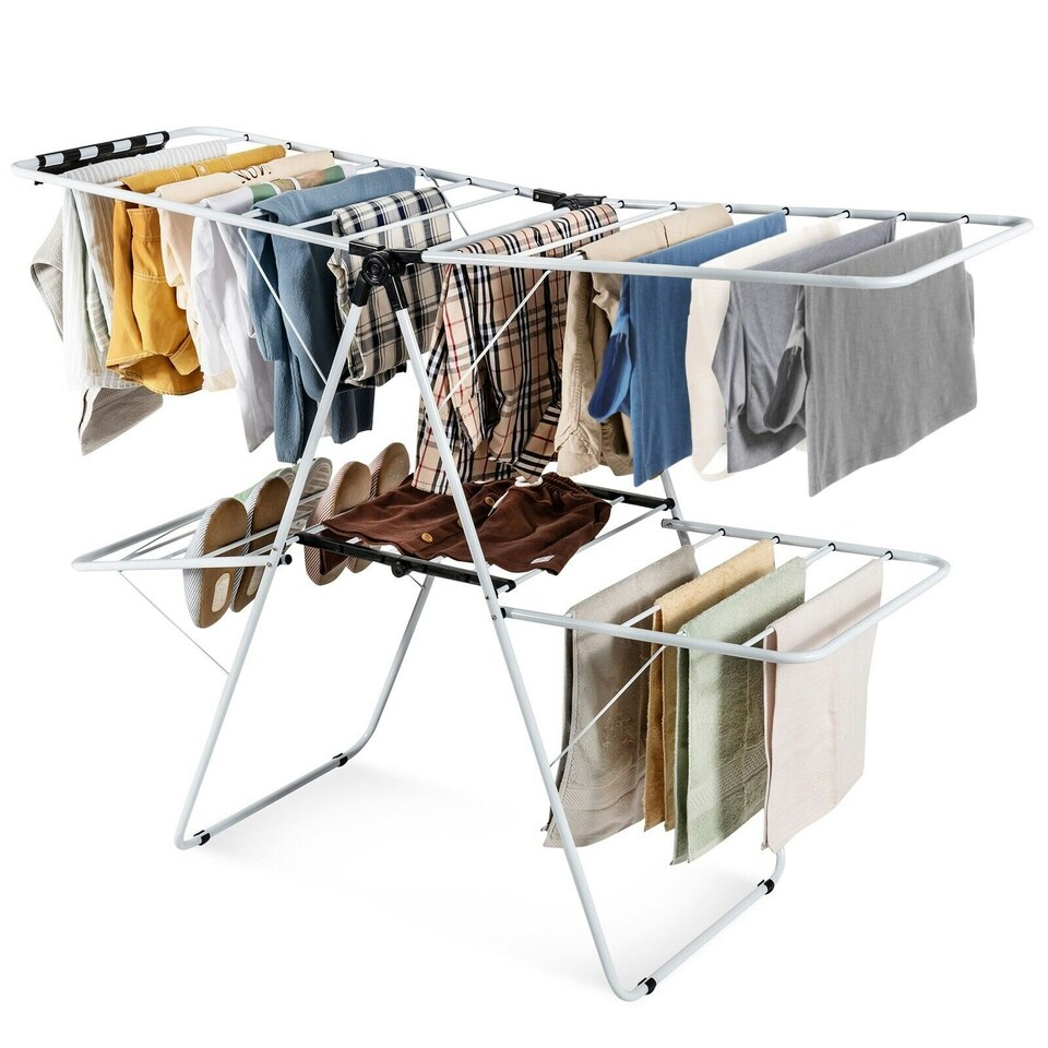image 1 of COSTWYA Foldable 2-Level Clothes Drying Rack Garment Drying Hanger