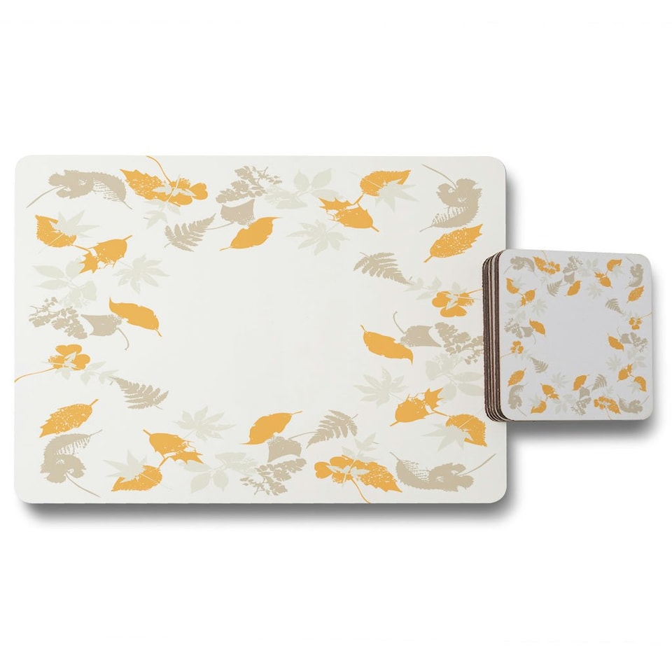 Orange & Grey Autumn Leaves (Placemat & Coaster Set)