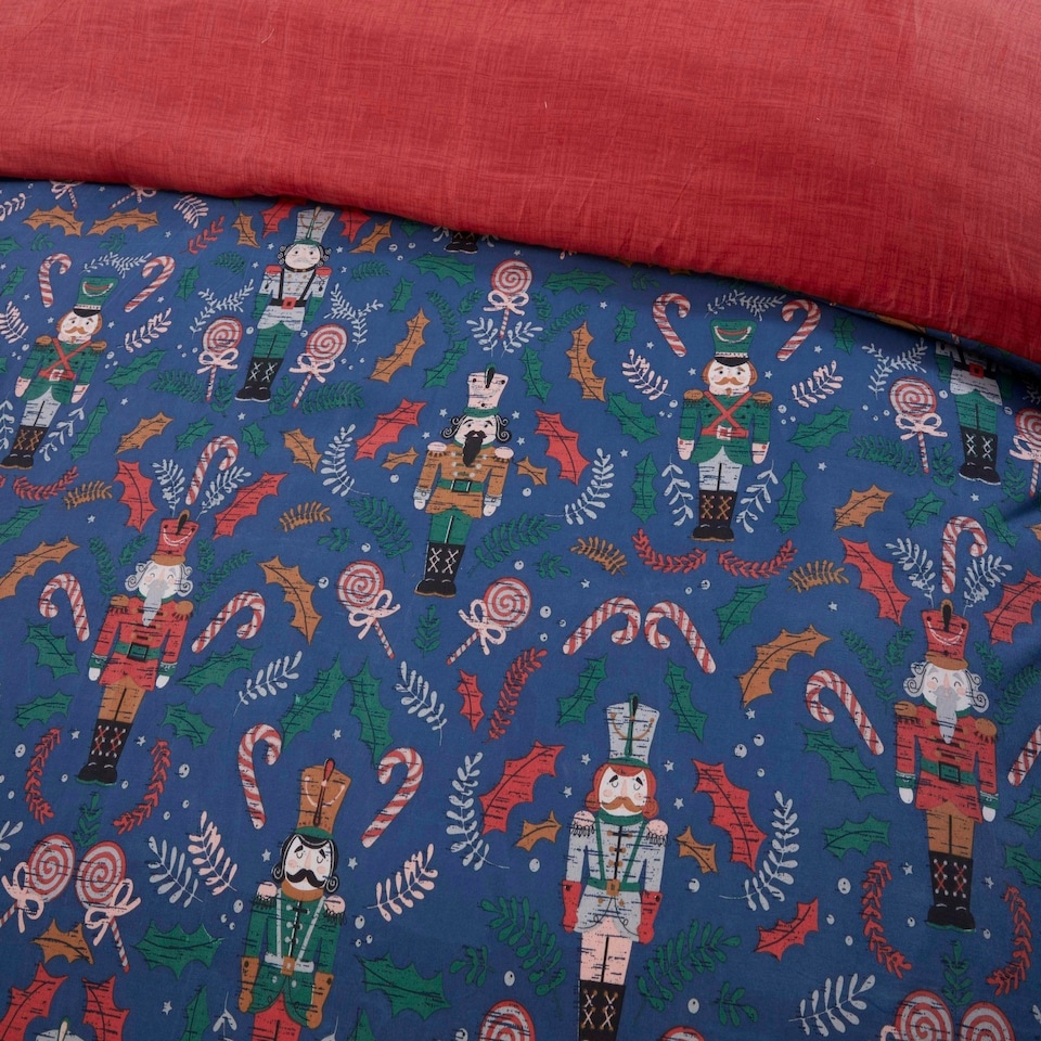 image 1 of Nutcracker Microfibre Reversible Duvet Cover Set with Pillowcase Blue | Single