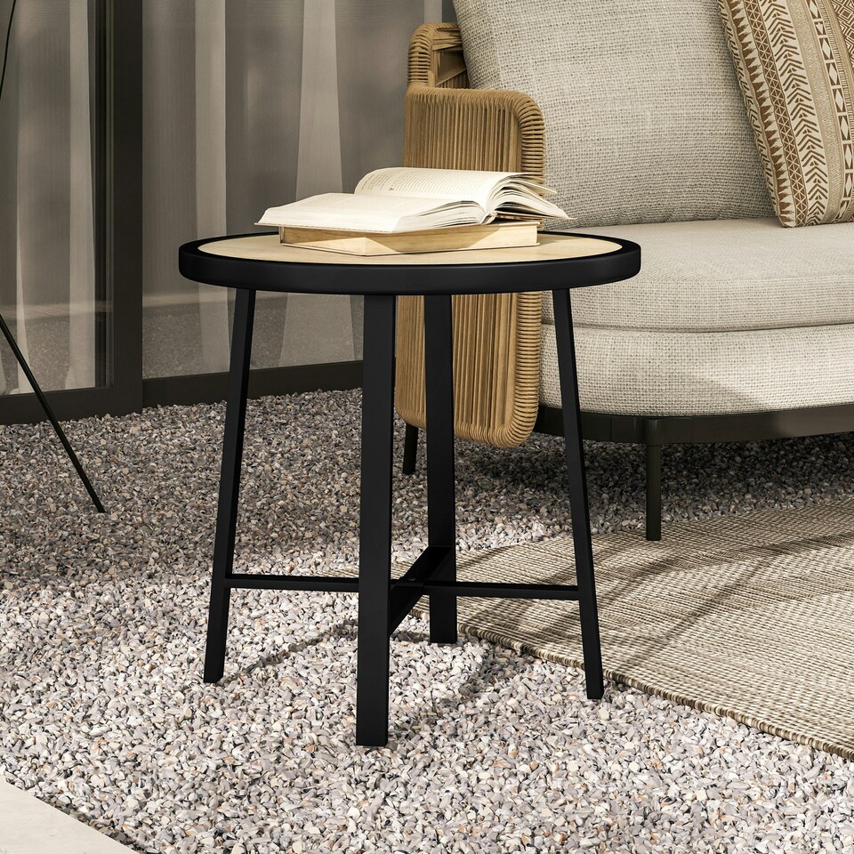 image 1 of Outsunny 50.5cm Round Garden Table with SPC Tabletop Brown | Natural wood finish