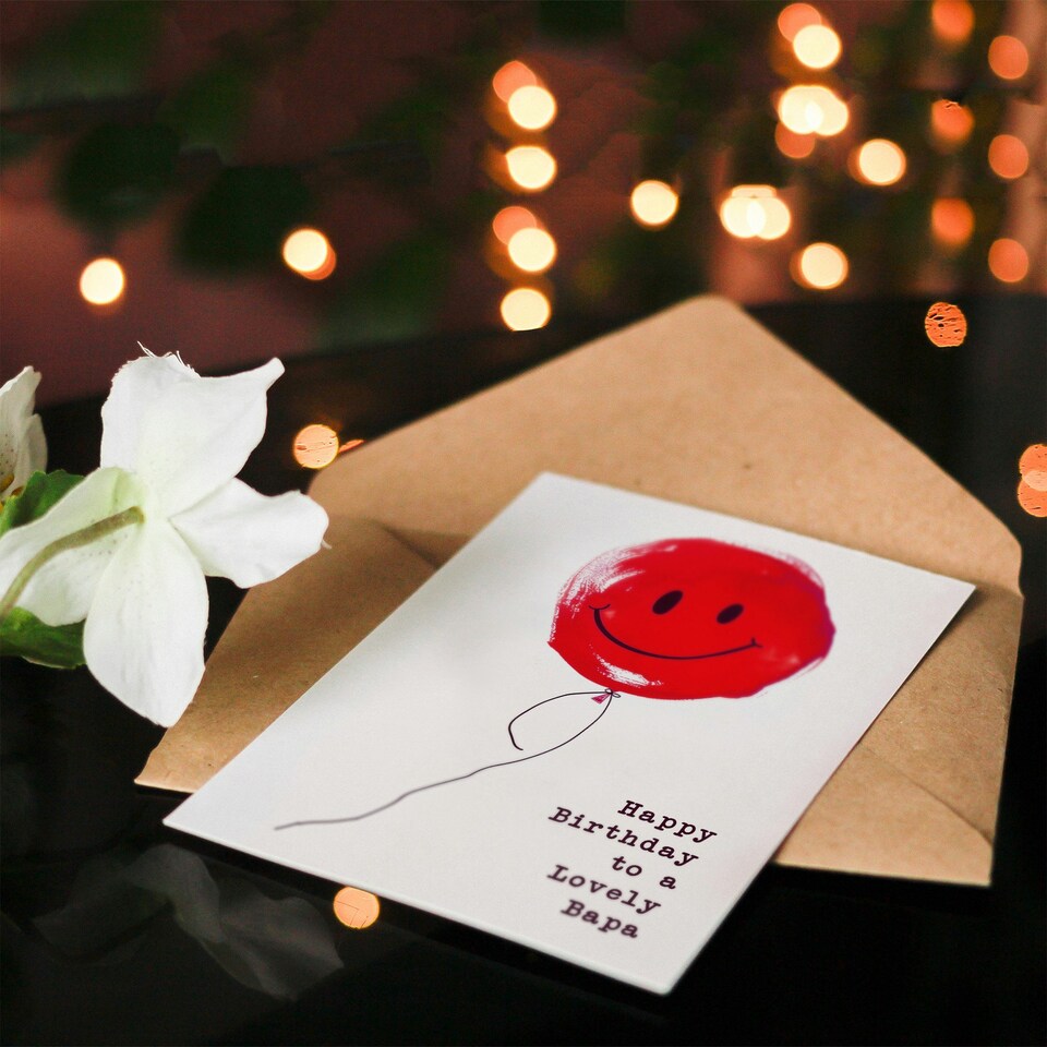 image 1 of Lovely Bapa Simple Smiley Face Red Balloon Non Binary Birthday Card