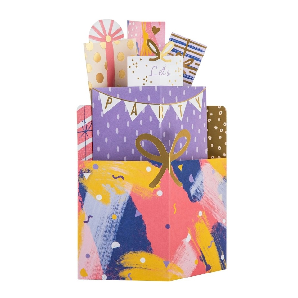 image 1 of 3D Pop-Up Pink Stack of Presents Design Birthday Card
