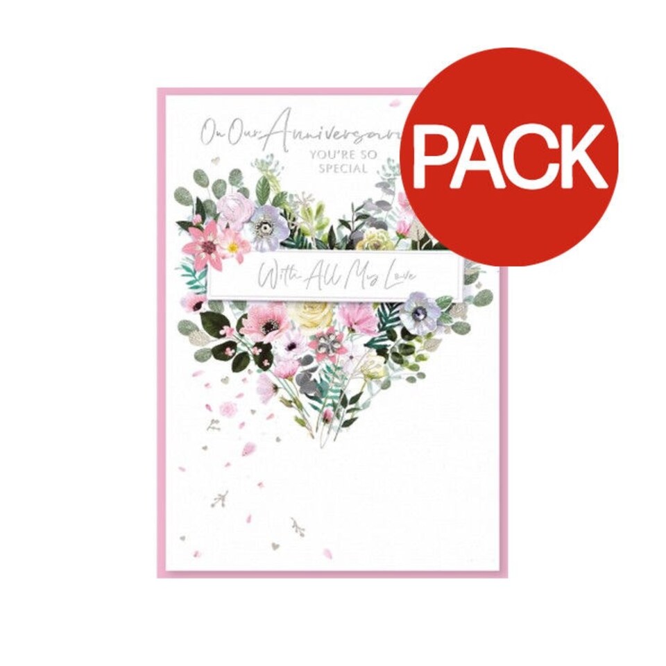 Simon Elvin Isabel Garden Traditional Anniversary Greetings Card (Pack of 6) - White/Pink/Green - One Size