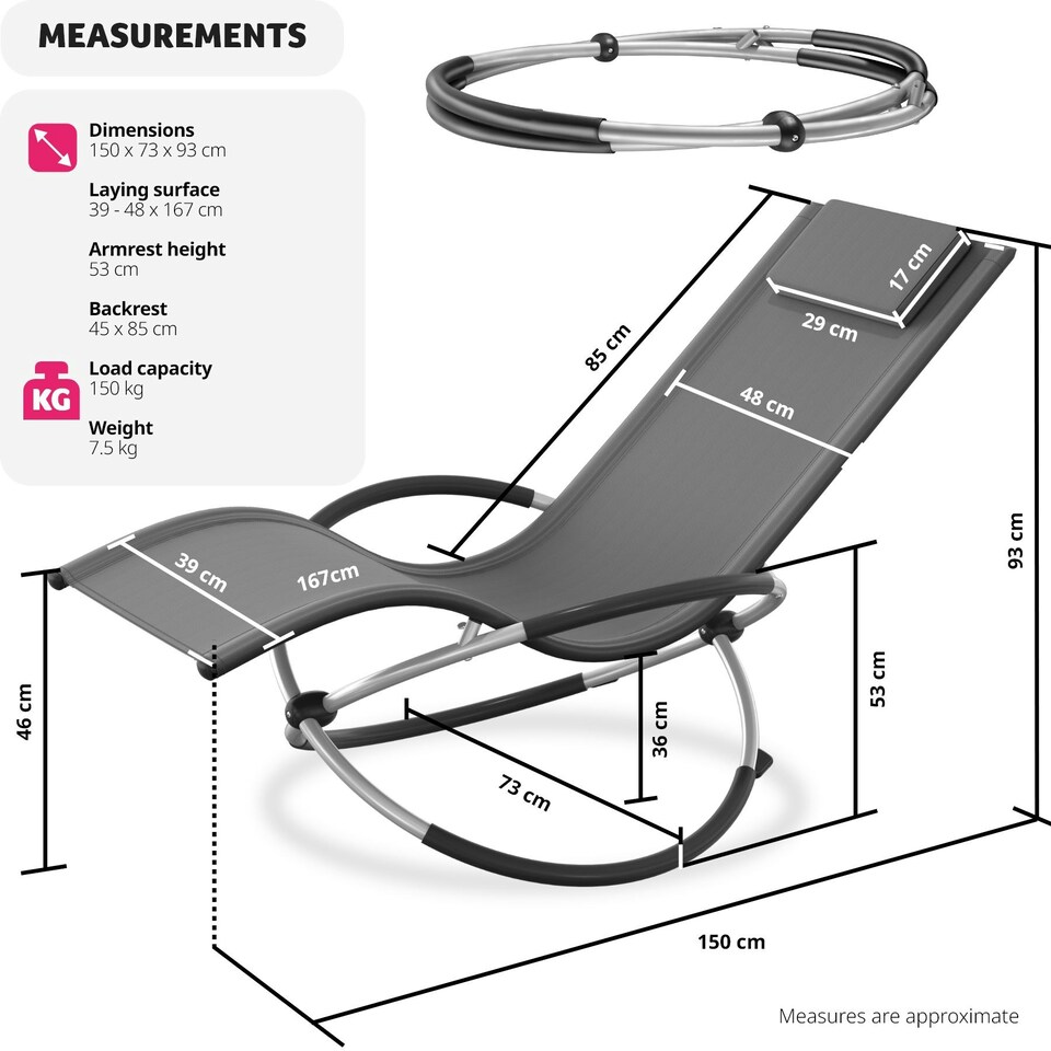 image 1 of Sun Lounger Paulina - ergonomic, breathable, resistant, foldable, with cushion Grey