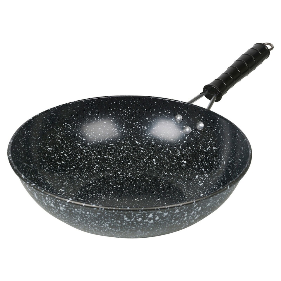 image 1 of 12 Black Marble Carbon Steel Induction Wok Non Stick Frying Pan - 30cm