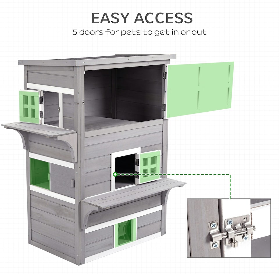 image 1 of PawHut 3-Tier Wooden Kitten Shelter for Indoor, Outdoor - Grey
