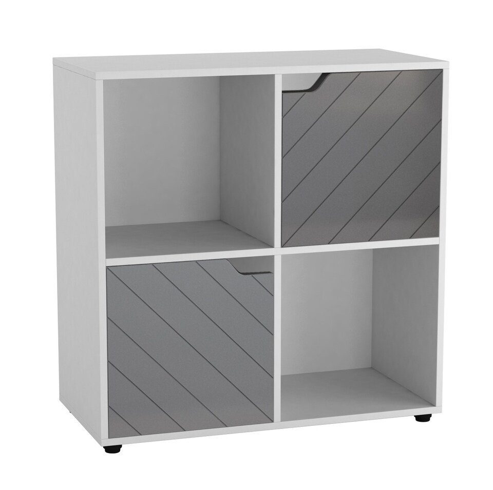image 1 of 4 -Cube Shelving Unit With Lined Doors - Square | White | White & Grey | 1