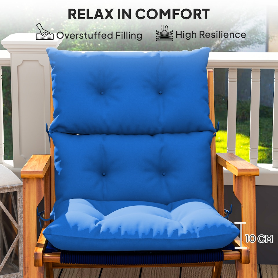image 1 of Outsunny Adirondack Chair Cushion Rocking Chair Cushion w/ Ties, Blue | Blue | Blue | 1