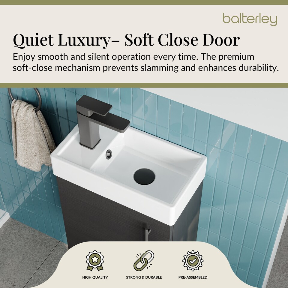 image 1 of Balterley Wall Hung Vanity Basin 400mm Charcoal & Matt Black Handle