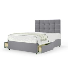 Silver Plush Velvet 2 Drawer Divan Base and Pearl Headboard Super King
