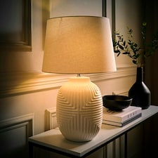 ValueLights Harrison Tapered Lamp Shade White Geometric Ribbed Pattern Gloss Large Table Lamp White