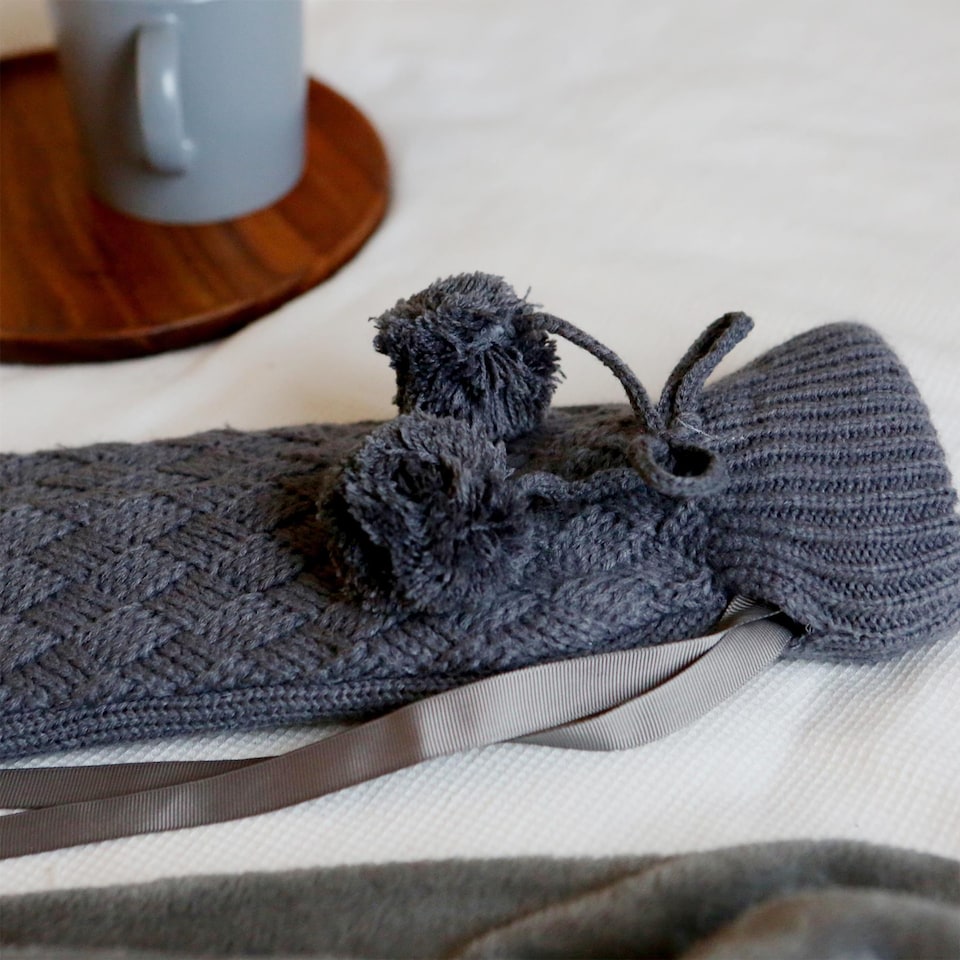 image 1 of Nicola Spring Knitted Long Hot Water Bottle & Cover Set - Grey