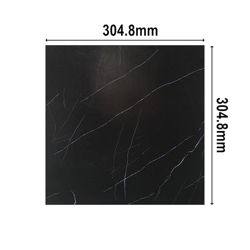image 1 of Gr8 Home 36 x Self Adhesive Floor Tiles Black Marble Effect Square Planks 3.34m Square Flooring
