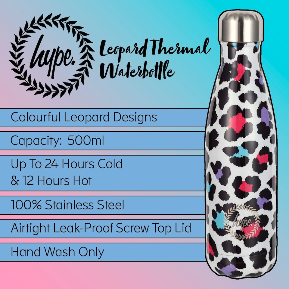 image 1 of Thermal Water Bottle Silver Leopard Print | Stainless Steel Leak Proof Bottle | Multi | Multi | One Size | 1