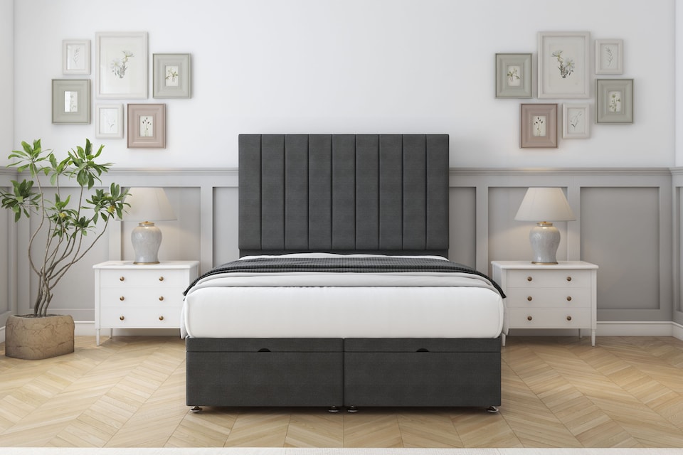 image 1 of Sloomy Kansas Graphite Dumfries Ottoman Bed Base With 26" Strutted Headboard 4'6 Double | Grey | Graphite | Double | 1