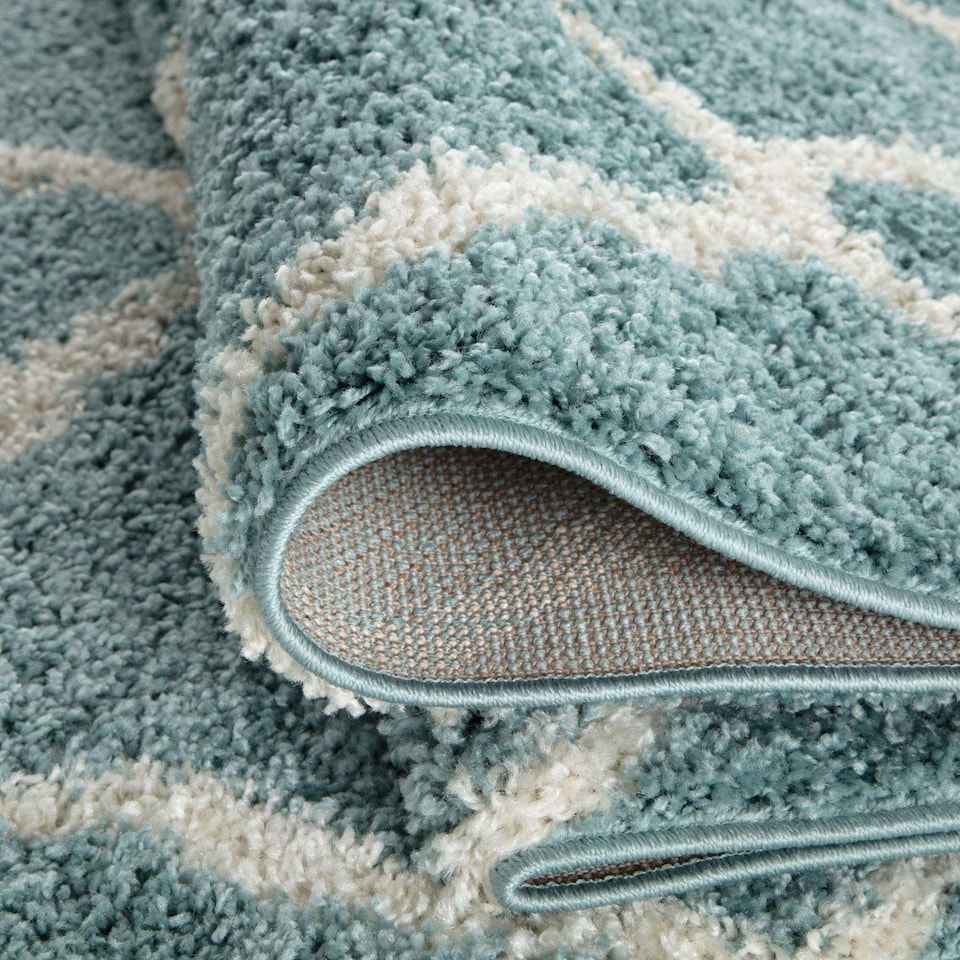 image 1 of The Rugs Moroccan Collection Soft High Pile Shaggy Lattice Floor Rugs and Runners Living Room