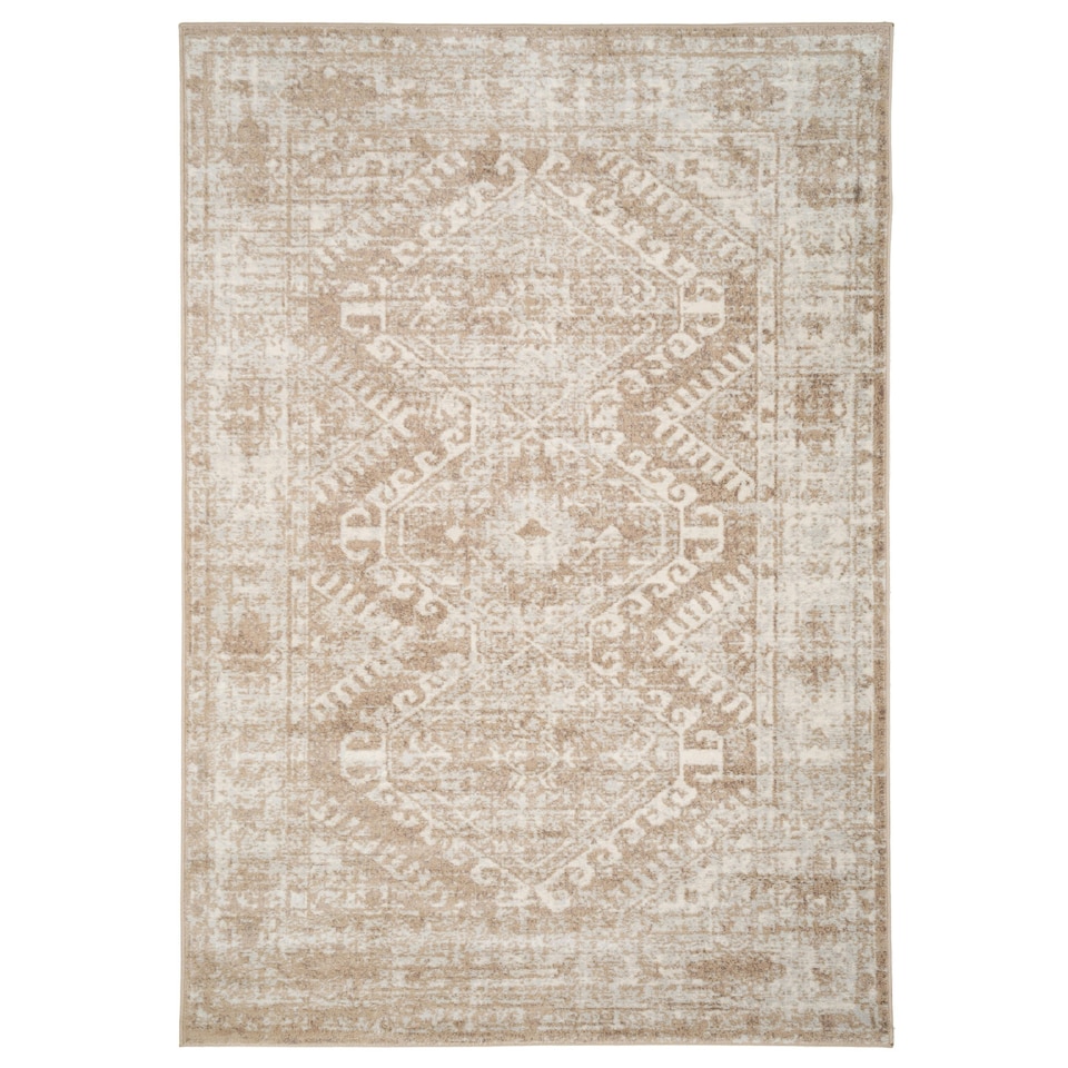image 1 of KUKOON Neutral Beige Geometric Medallion Bordered Rug 120cm x 170cm
