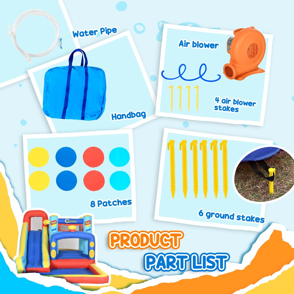 image 1 of Outsunny 4-in-1 Kids Bouncy Castle w Slide, Trampoline, Climbing Wall