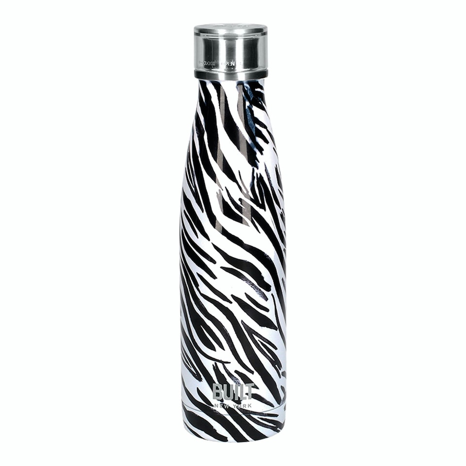image 1 of BUILT Hydration Set with Two 500 ml Double Walled Stainless Steel Water Bottles - Leopard and Zebra Multi | ONE SIZE